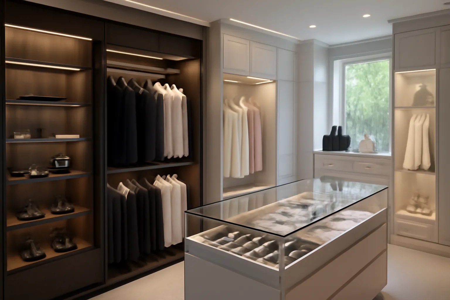 Dressing room sur-mesure avec îlot central