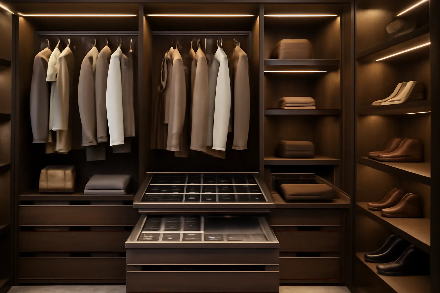 Intérieur dressing avec tiroirs et éclairage LED